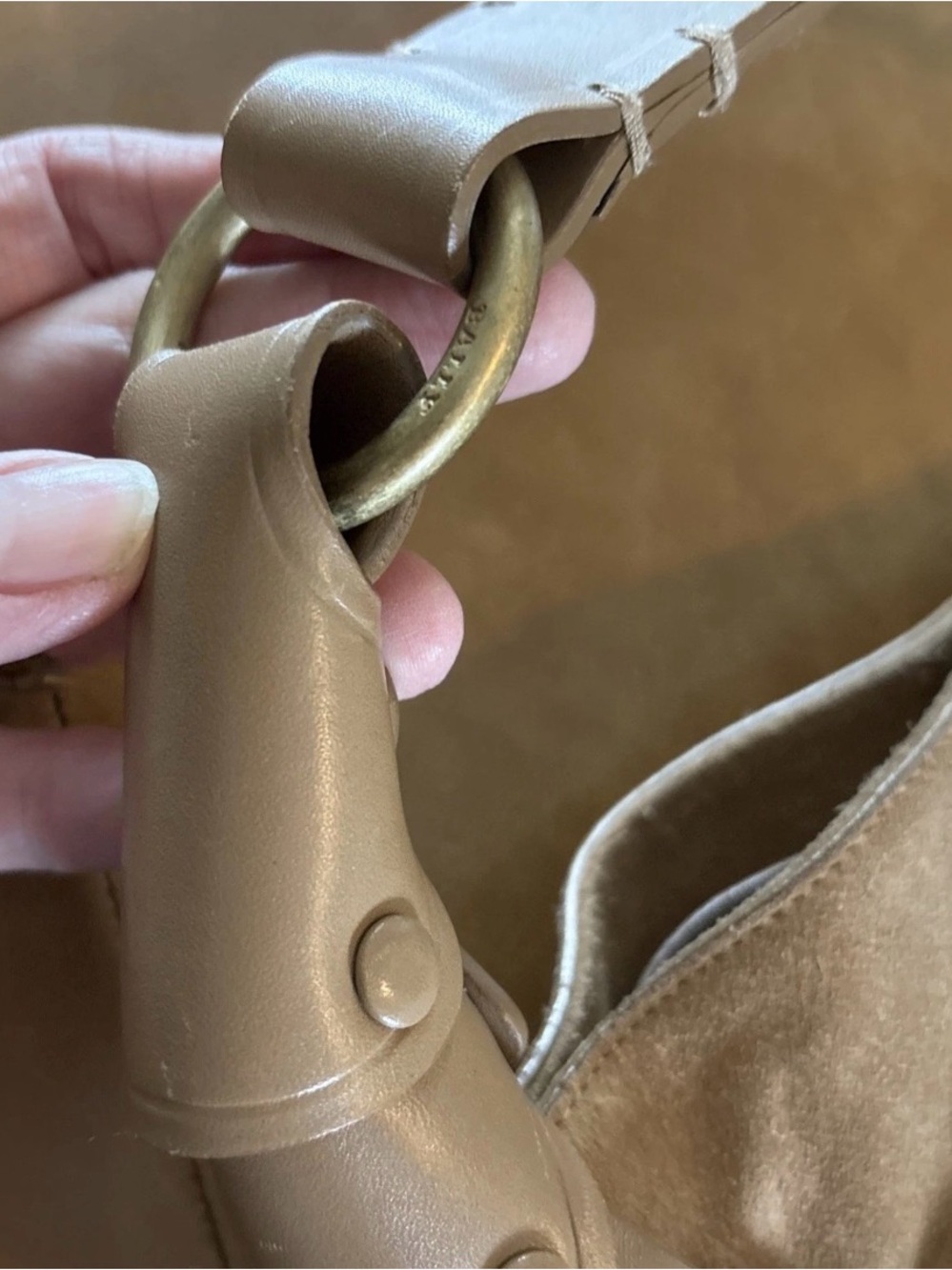 Bally Tan Suede And Leather Hobo Shoulder Bag Vintage Striped Interior - Picture 7 of 15